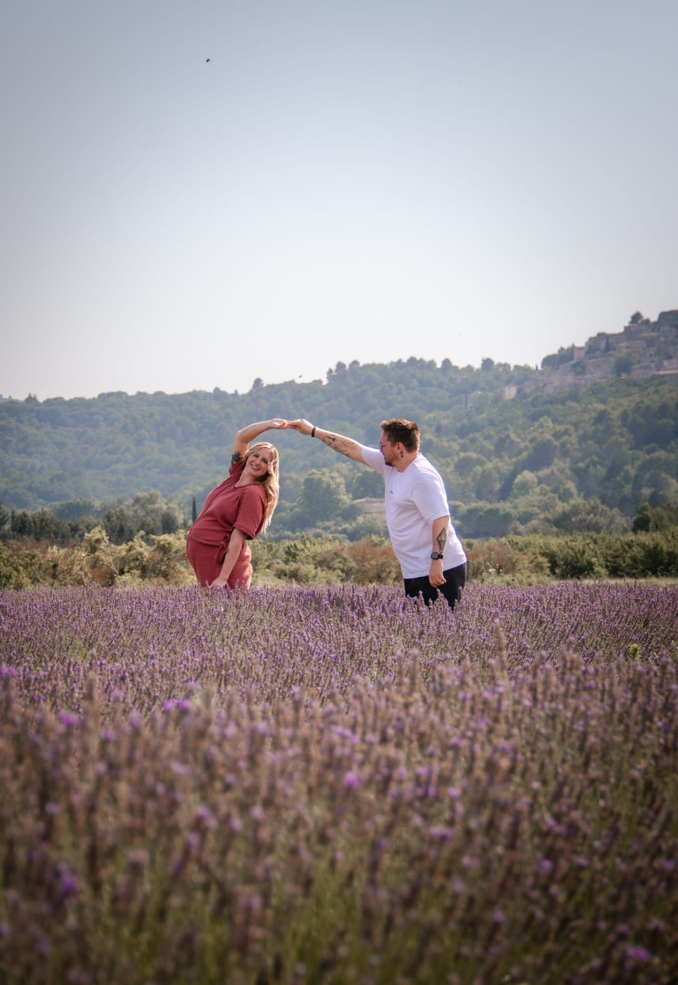 Couple dancing in lavender fields of Provence